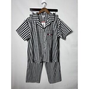 Keith Haring Pajama Set Womens Medium Black Gingham Check Heart Love Cotton